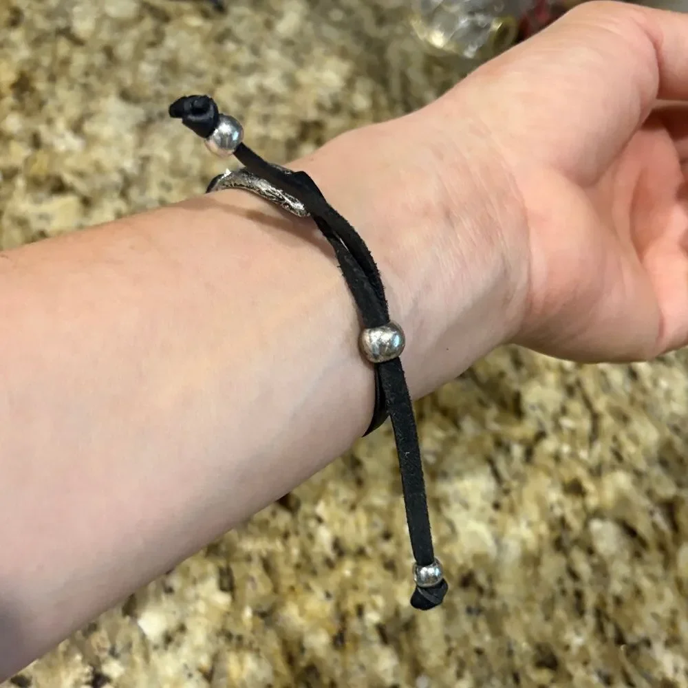 Silver and Black Feather Bracelet